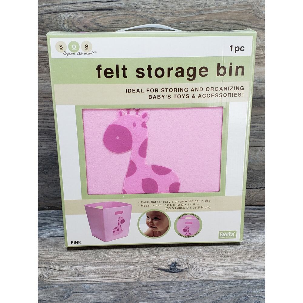 Delta Felt Storage Bin Pink Giraffe